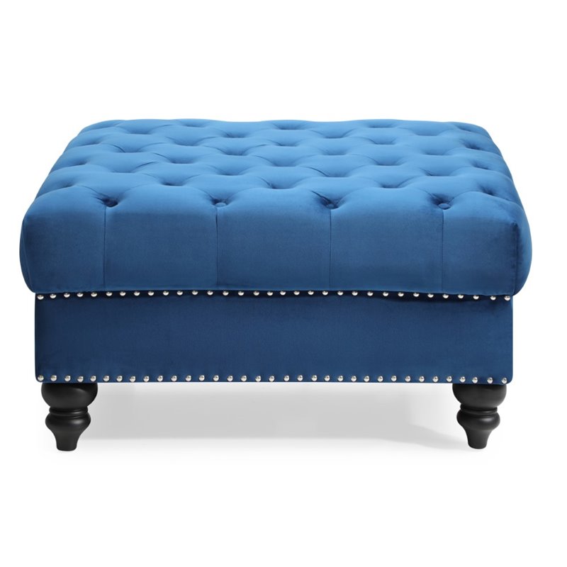Glory Furniture Nola Velvet Ottoman in Navy Blue