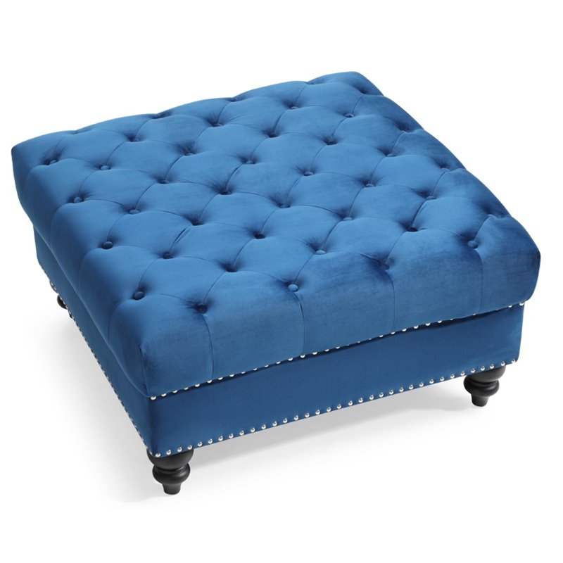 Glory Furniture Nola Velvet Ottoman in Navy Blue