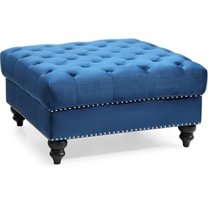 Glory Furniture Nola Velvet Ottoman in Navy Blue