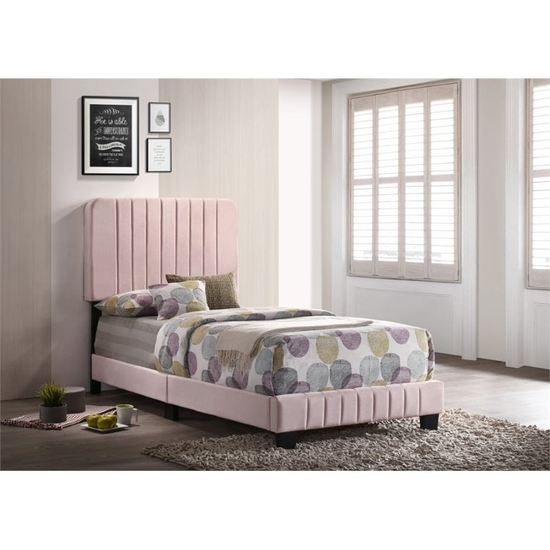 Glory Furniture Lodi Velvet Upholstered Twin Bed in Pink