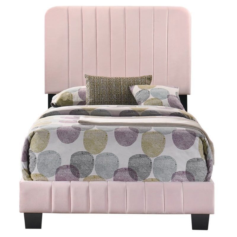 Glory Furniture Lodi Velvet Upholstered Twin Bed in Pink