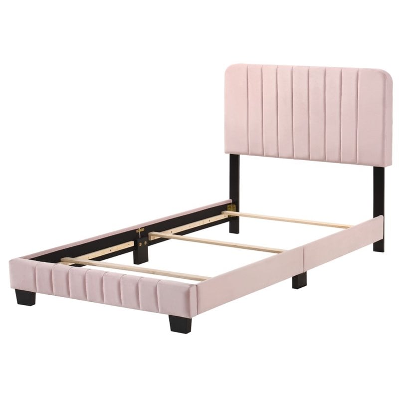 Glory Furniture Lodi Velvet Upholstered Twin Bed in Pink