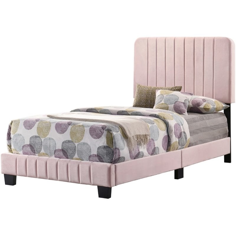 Glory Furniture Lodi Velvet Upholstered Twin Bed in Pink