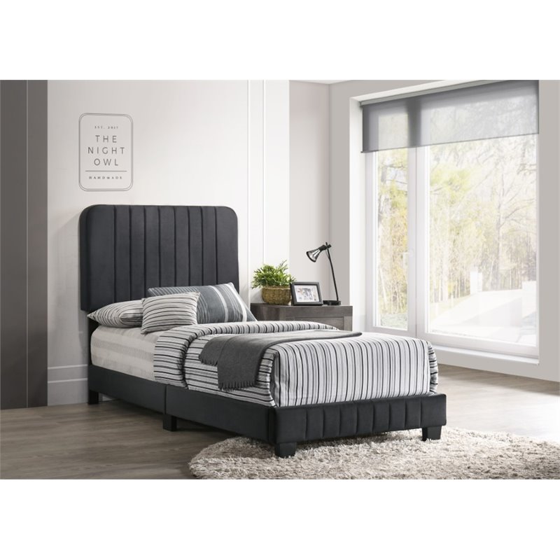 Glory Furniture Lodi Velvet Upholstered Twin Bed in Black