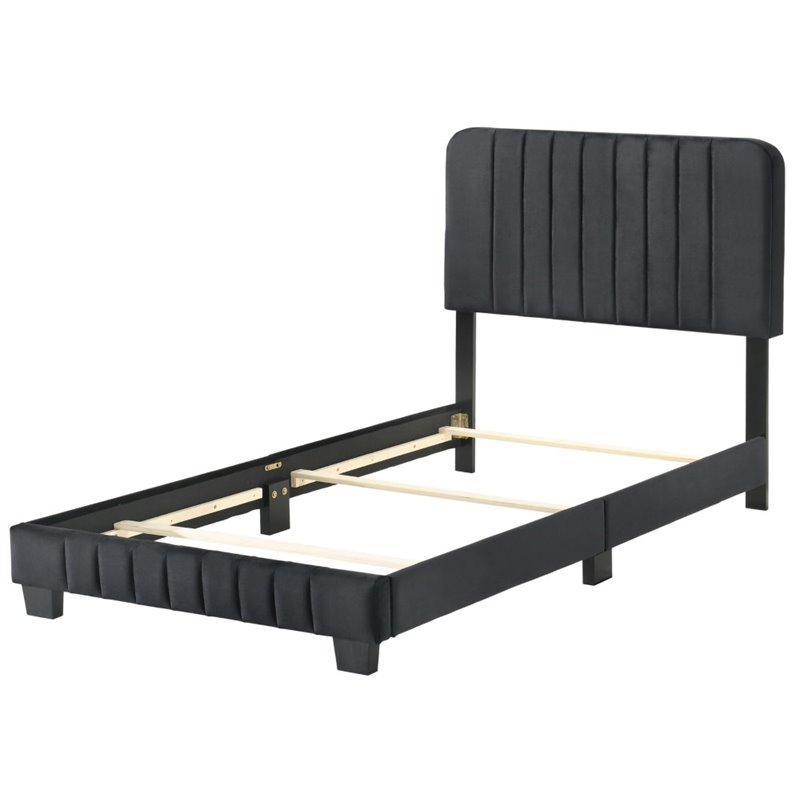 Glory Furniture Lodi Velvet Upholstered Twin Bed in Black