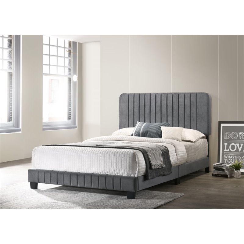 Glory Furniture Lodi Velvet Upholstered King Bed in Gray