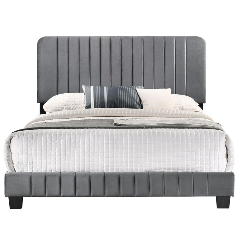 Glory Furniture Lodi Velvet Upholstered King Bed in Gray