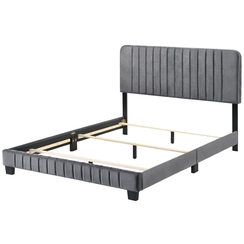 Glory Furniture Lodi Velvet Upholstered King Bed in Gray