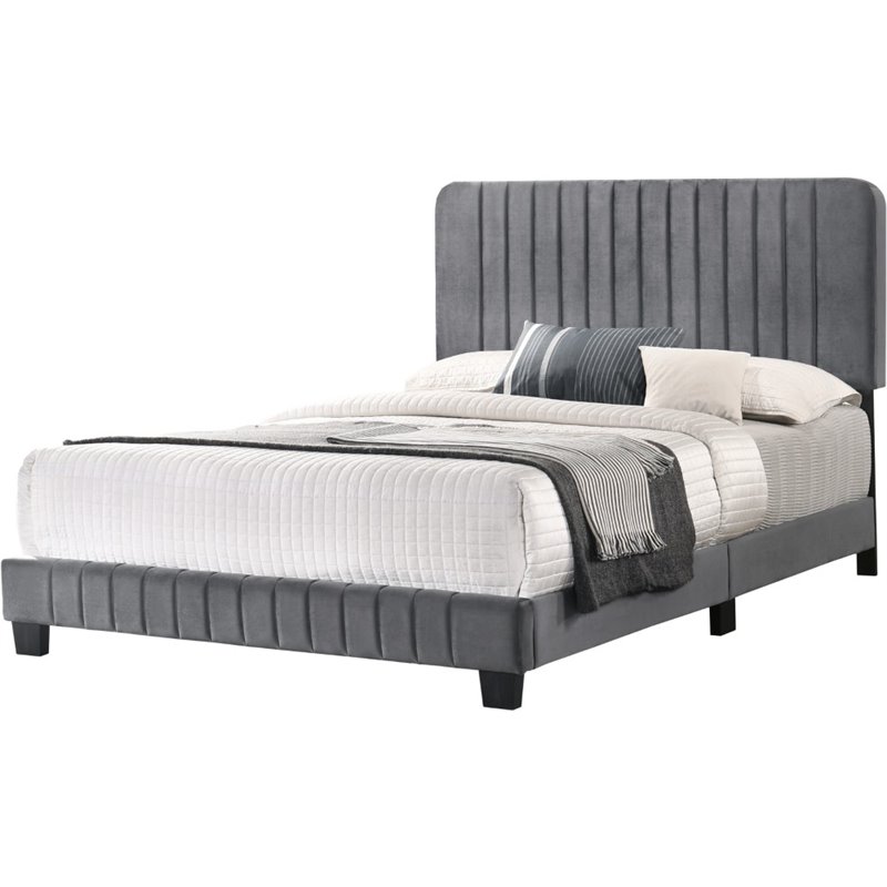 Glory Furniture Lodi Velvet Upholstered King Bed in Gray