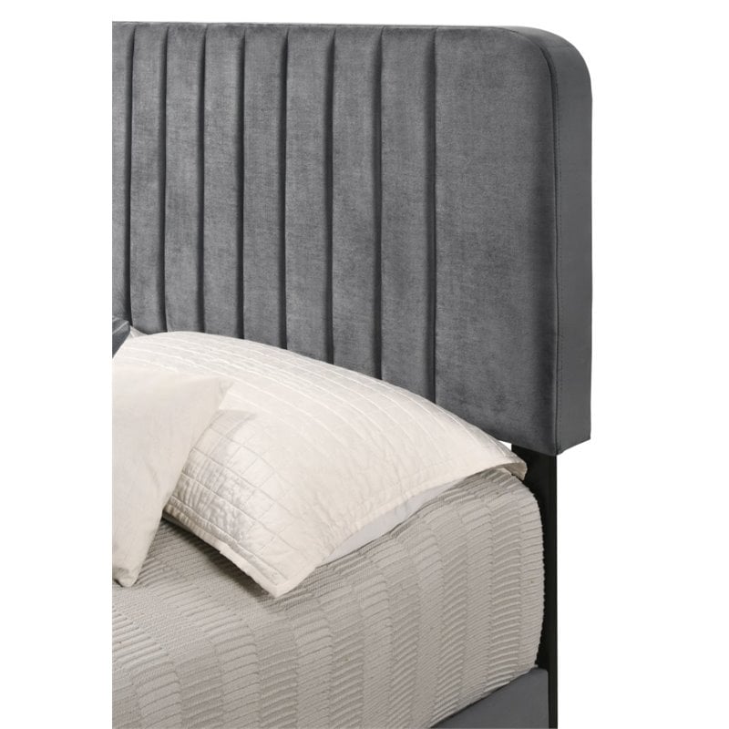 Glory Furniture Lodi Velvet Upholstered Queen Bed in Gray