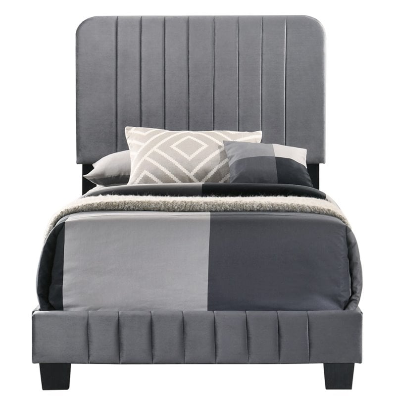 Glory Furniture Lodi Velvet Upholstered Twin Bed in Gray