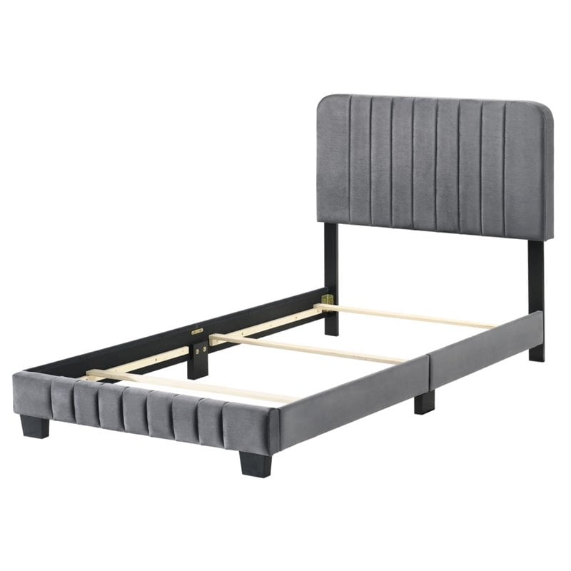 Glory Furniture Lodi Velvet Upholstered Twin Bed in Gray