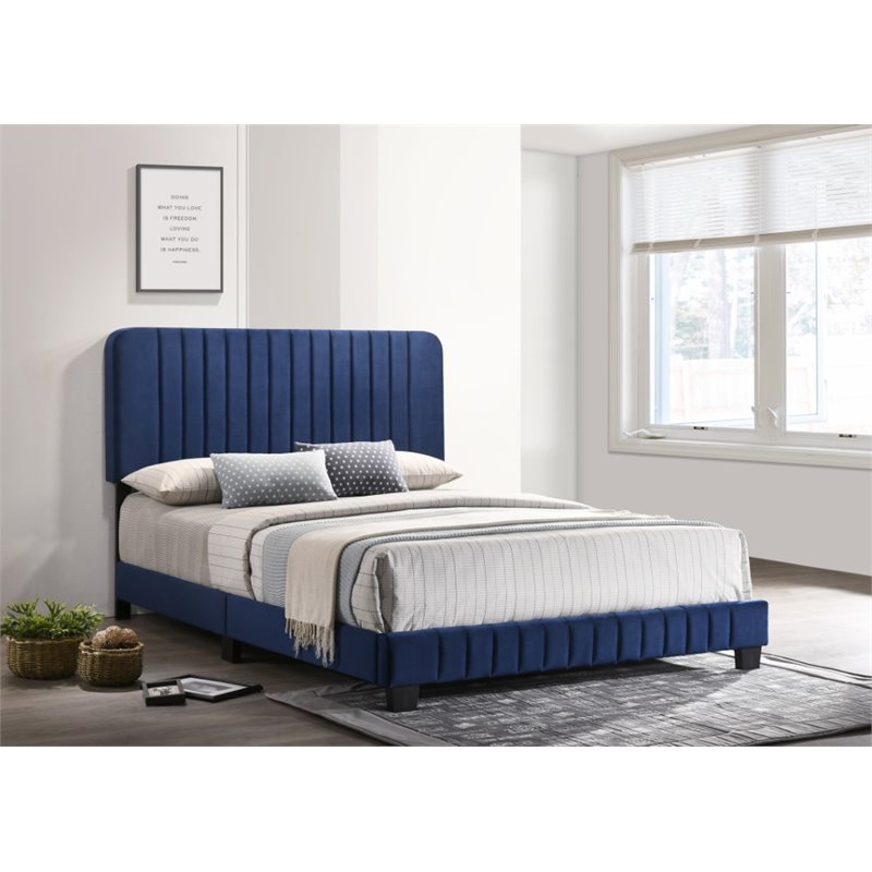 Glory Furniture Lodi Velvet Upholstered Full Bed in Navy Blue