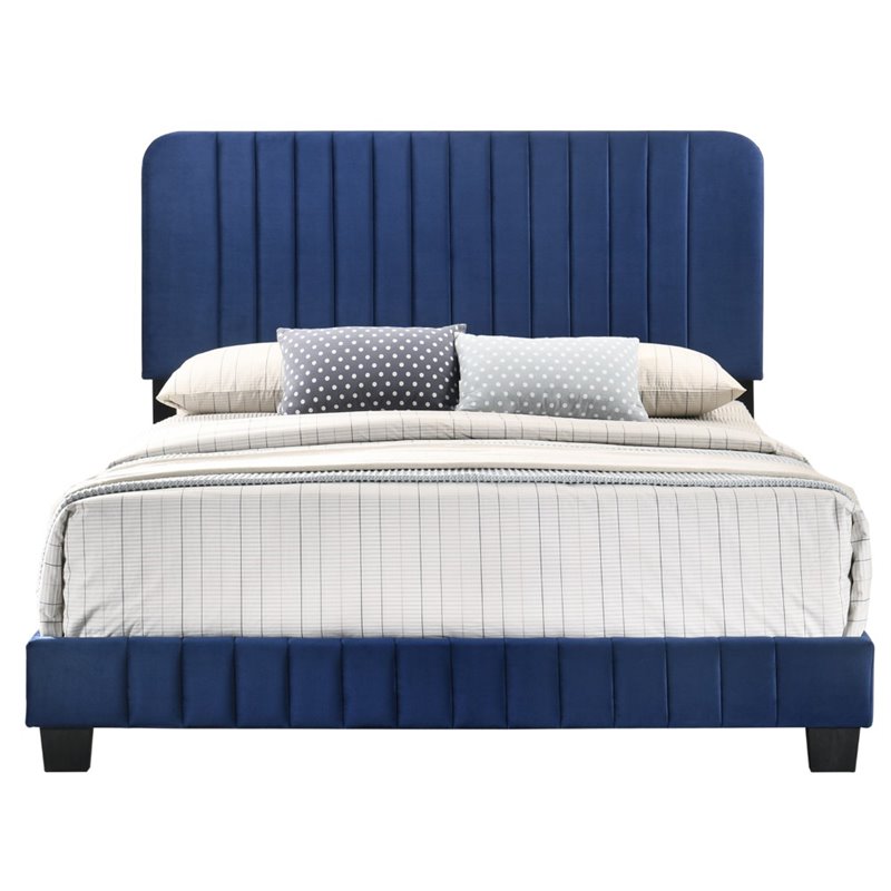 Glory Furniture Lodi Velvet Upholstered Full Bed in Navy Blue