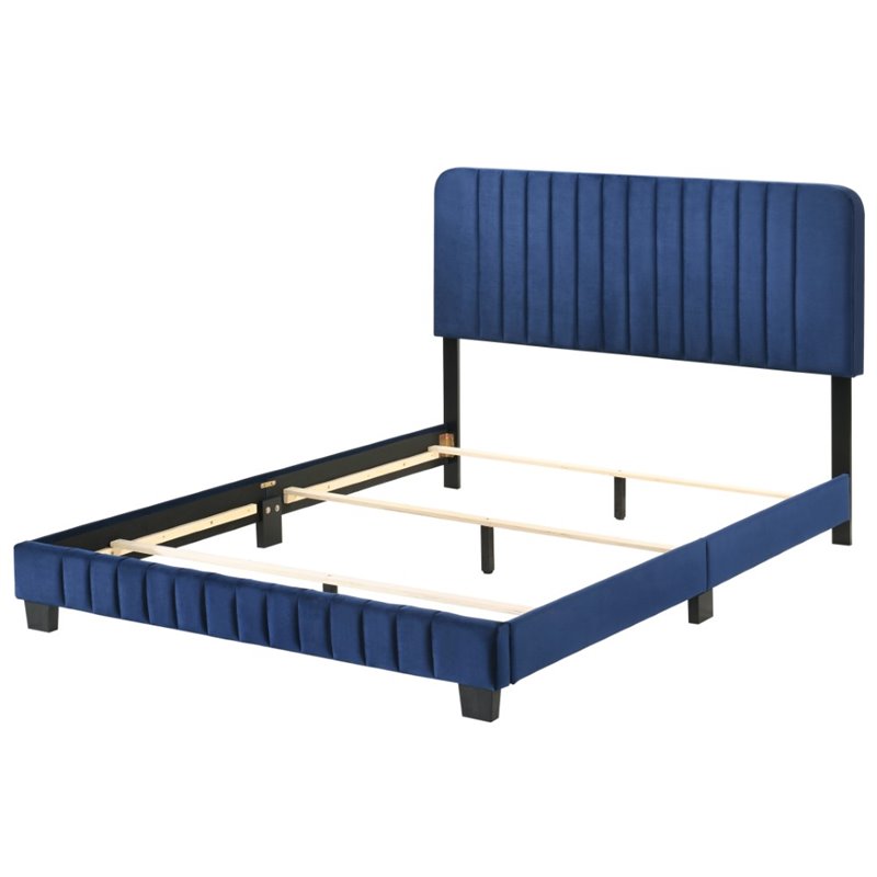Glory Furniture Lodi Velvet Upholstered Full Bed in Navy Blue
