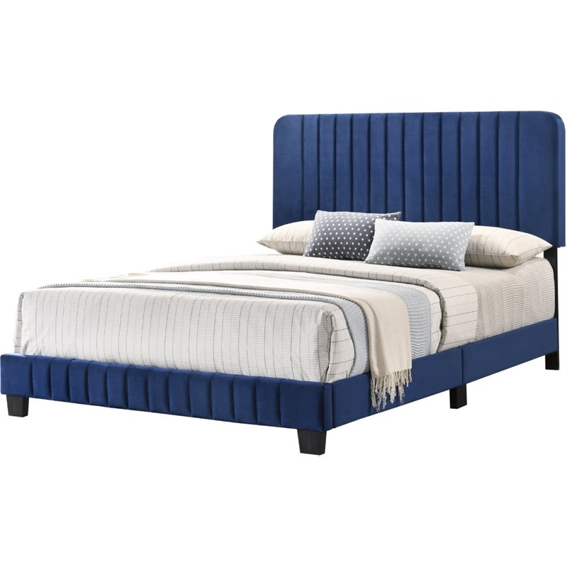 Glory Furniture Lodi Velvet Upholstered Full Bed in Navy Blue
