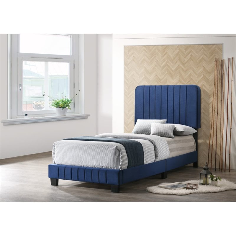 Glory Furniture Lodi Velvet Upholstered Twin Bed in Navy Blue