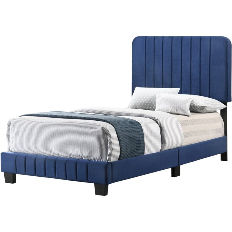 Glory Furniture Lodi Velvet Upholstered Twin Bed in Navy Blue