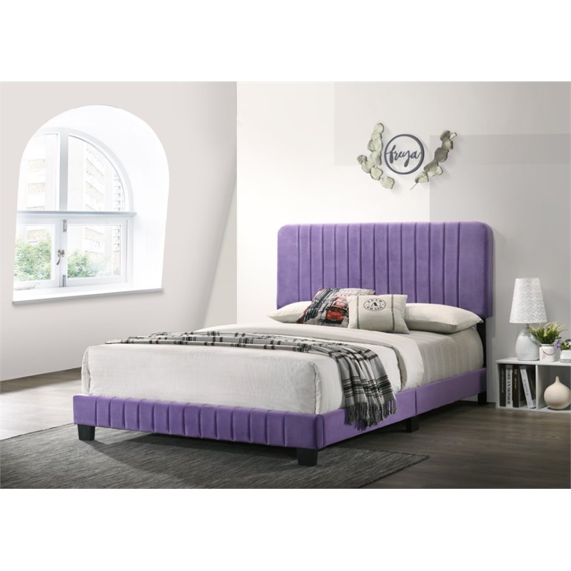 Glory Furniture Lodi Velvet Upholstered Queen Bed in Purple
