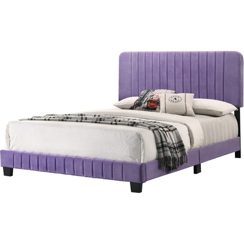 Glory Furniture Lodi Velvet Upholstered Queen Bed in Purple
