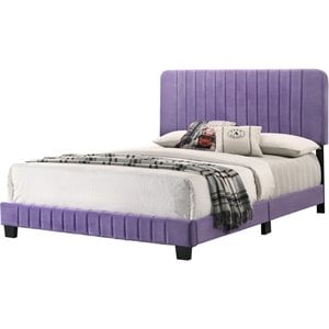 Glory Furniture Lodi Velvet Upholstered Queen Bed in Purple