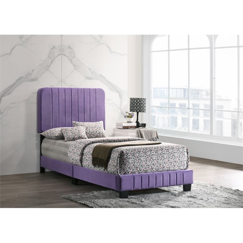 Glory Furniture Lodi Velvet Upholstered Twin Bed in Purple