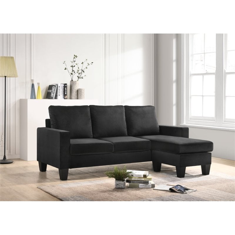 Glory Furniture Jessica Velvet Sofa Chaise in Black