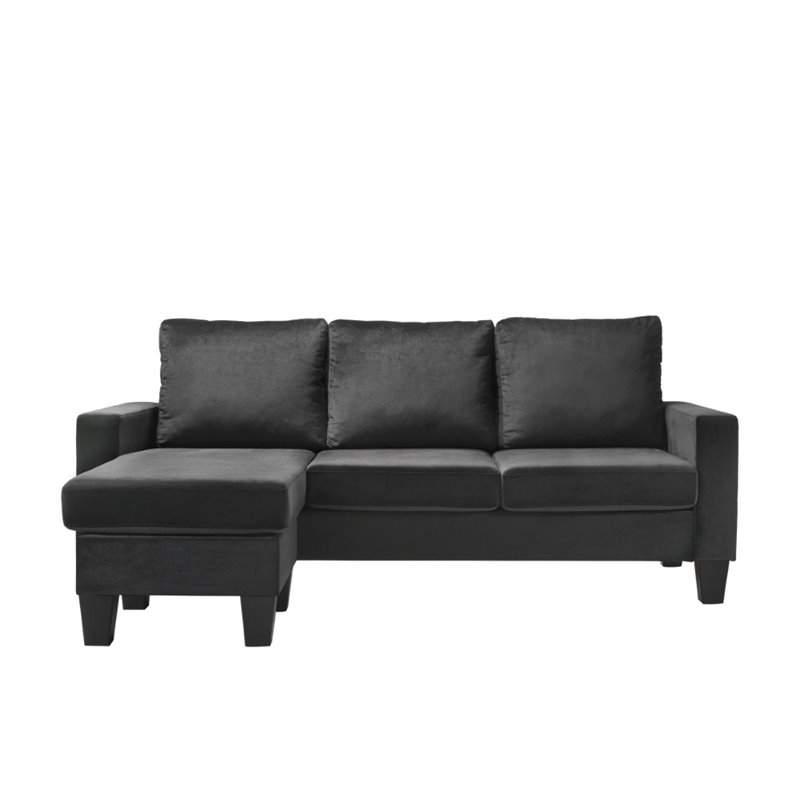 Glory Furniture Jessica Velvet Sofa Chaise in Black
