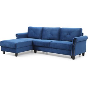 Glory Furniture Riverside Velvet Sectional in Navy Blue