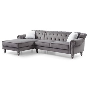 Glory Furniture Encino Velvet Sectional in Dark Gray