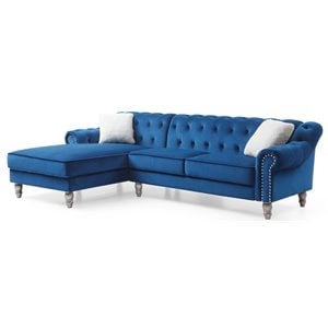 Glory Furniture Encino Velvet Sectional in Navy Blue