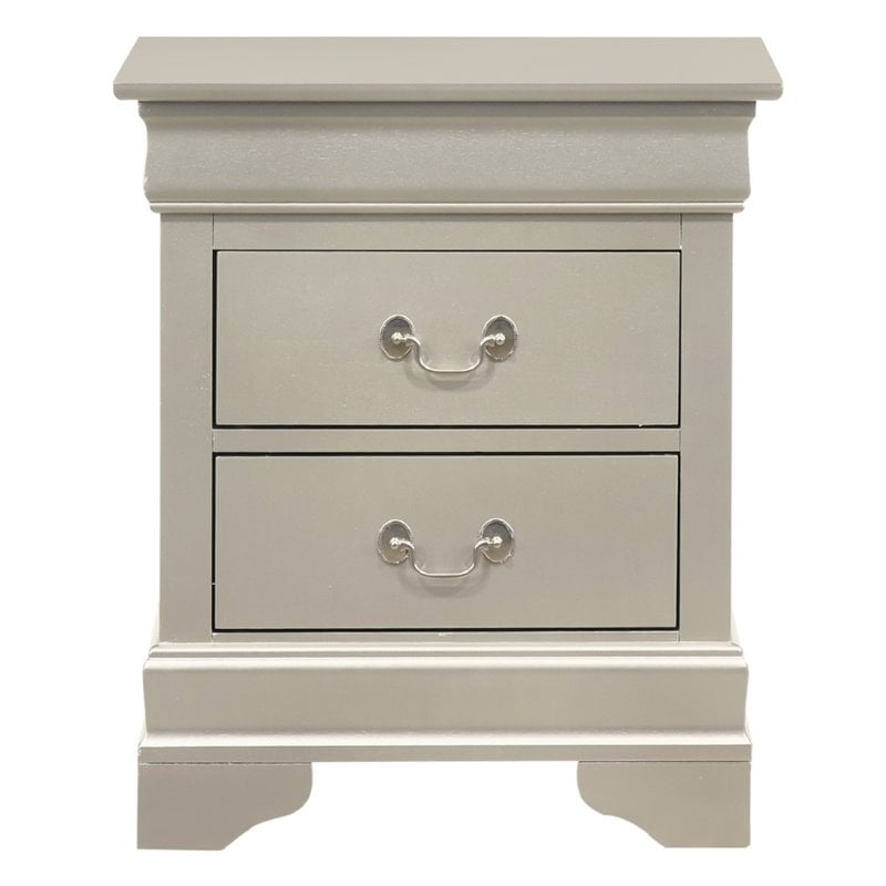 Glory Furniture Louis Phillipe 2 Drawer Nightstand in Silver Champagne