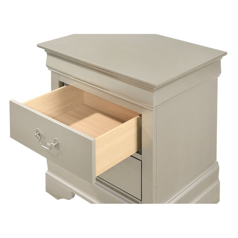 Glory Furniture Louis Phillipe 2 Drawer Nightstand in Silver Champagne