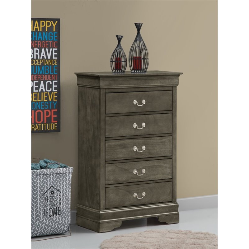 Glory Furniture Louis Phillipe 5 Drawer Chest in Gray