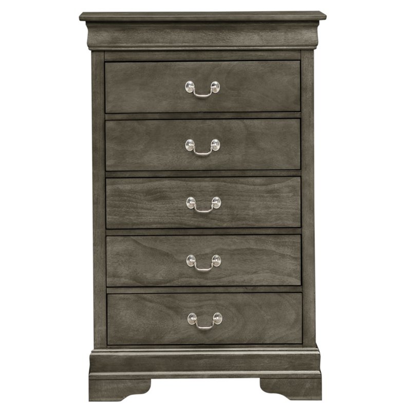 Glory Furniture Louis Phillipe 5 Drawer Chest in Gray
