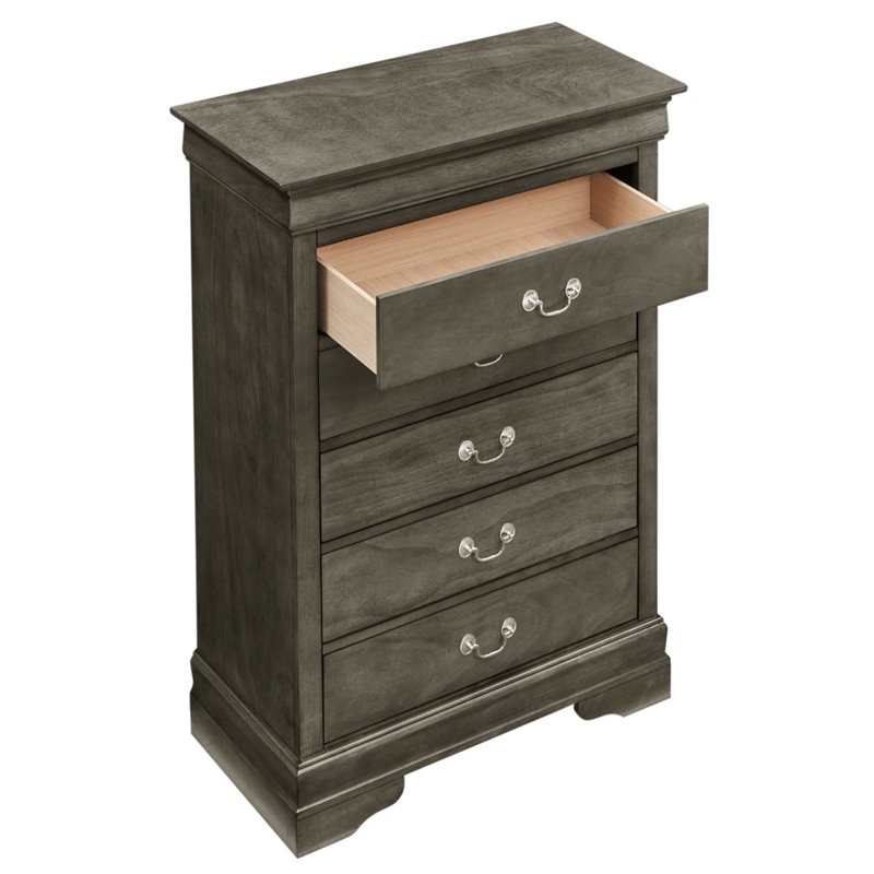 Glory Furniture Louis Phillipe 5 Drawer Chest in Gray