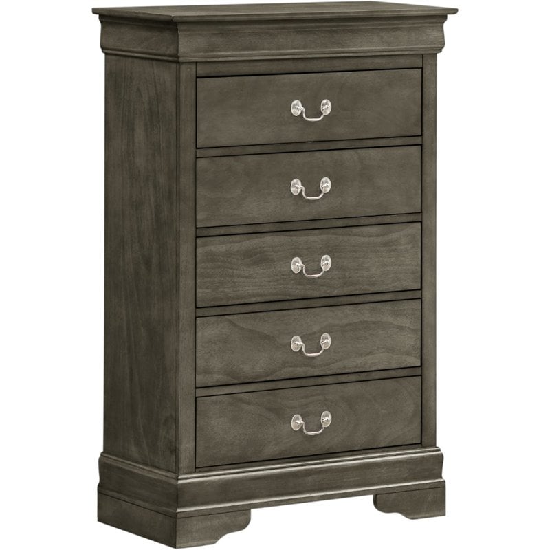 Glory Furniture Louis Phillipe 5 Drawer Chest in Gray