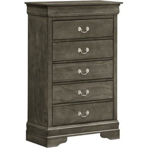 glory furniture louis phillipe 5 drawer chest in gray