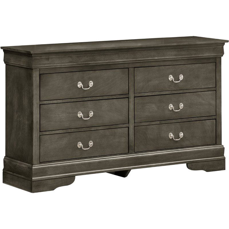 Glory Furniture Louis Phillipe 6 Drawer Dresser in Gray