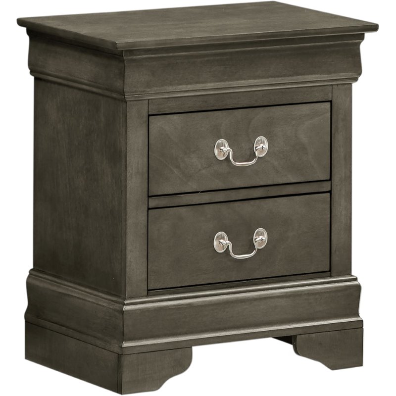 Glory Furniture Louis Phillipe 2 Drawer Nightstand in Gray