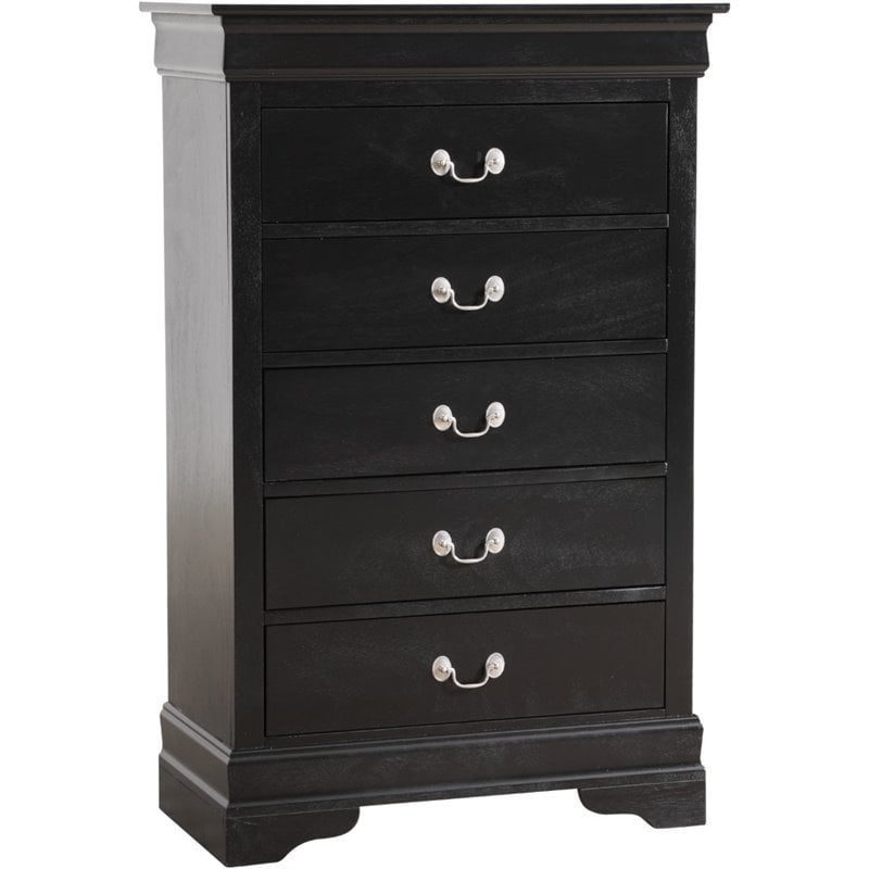 Glory Furniture Louis Phillipe 5 Drawer Chest in Black
