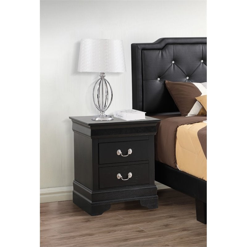 Glory Furniture Louis Phillipe 2 Drawer Nightstand in Black
