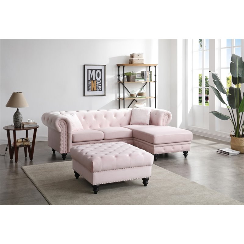 Glory Furniture Nola Velvet Sofa Chaise in Pink