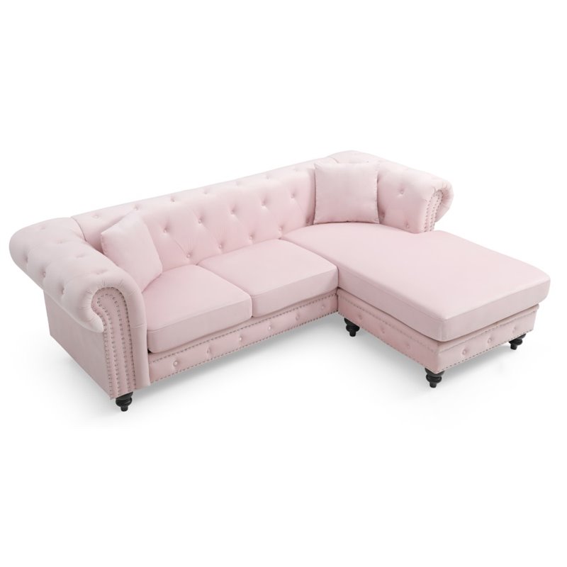 Glory Furniture Nola Velvet Sofa Chaise in Pink
