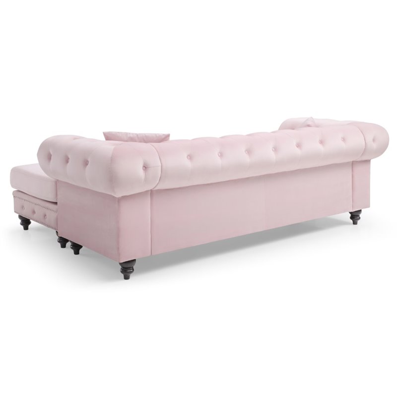 Glory Furniture Nola Velvet Sofa Chaise in Pink
