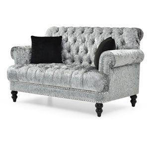 glory furniture paris velvet tufted loveseat in gray