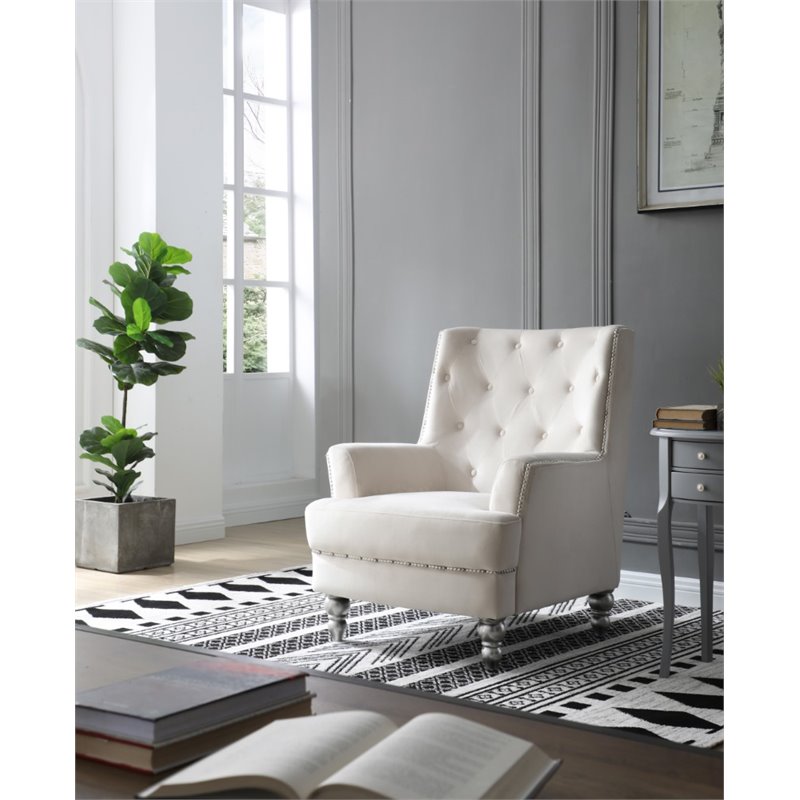 Glory Furniture Pamona Velvet Chair in Ivory