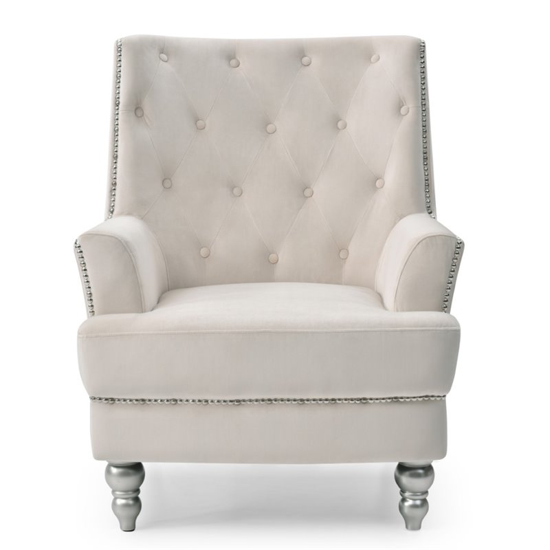 Glory Furniture Pamona Velvet Chair in Ivory