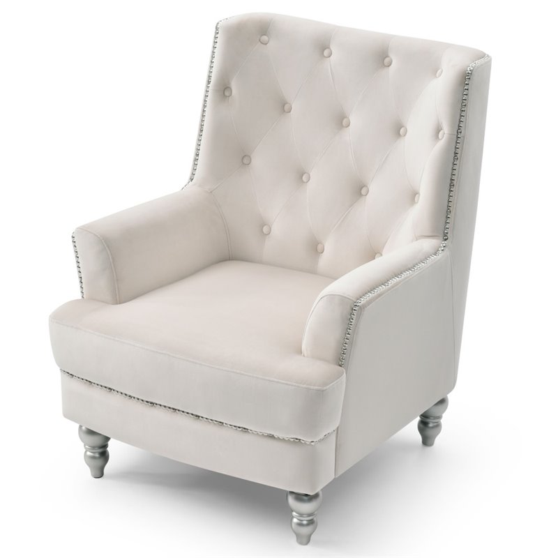 Glory Furniture Pamona Velvet Chair in Ivory