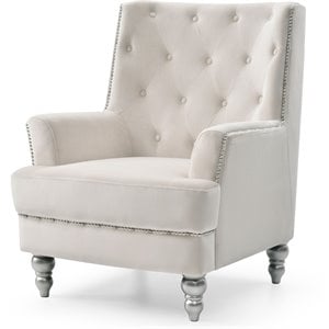 Glory Furniture Pamona Velvet Chair in Ivory